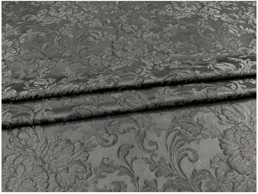 Black Red Yellow 3D Embossed Floral Jacquard Fabric, Structured Textured Textile for Wide-Leg Pants, Trench Coats, Tang Jackets and Sewing