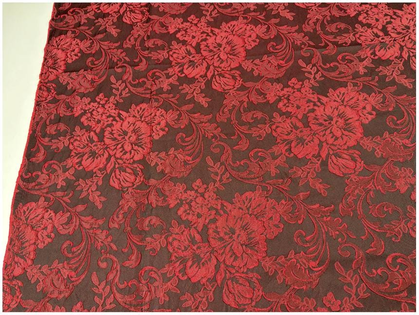 Black Red Yellow 3D Embossed Floral Jacquard Fabric, Structured Textured Textile for Wide-Leg Pants, Trench Coats, Tang Jackets and Sewing