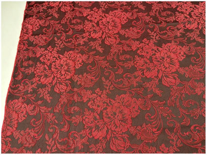 Black Red Yellow 3D Embossed Floral Jacquard Fabric, Structured Textured Textile for Wide-Leg Pants, Trench Coats, Tang Jackets and Sewing