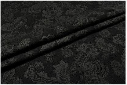 Black Paisley Jacquard Fabric, Tone-on-Tone Textured Suiting Textile for Dresses, Trench Coats, Jackets, Pants and Sewing