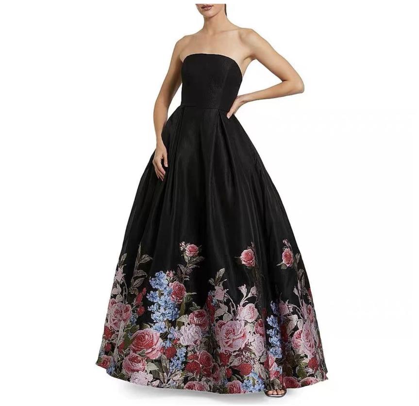 Black Sheer Floral Chiffon Jacquard Fabric, 3D Cut Flower Border Panel, 1.5m Placement for Dresses, Gowns and Sewing
