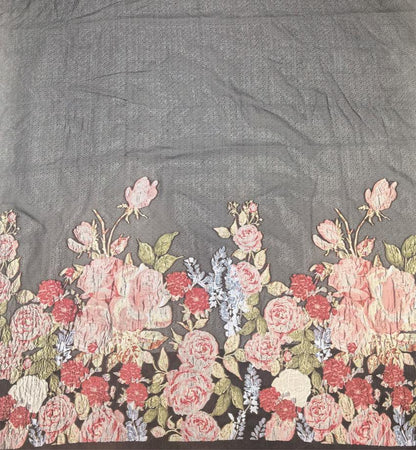Black Sheer Floral Chiffon Jacquard Fabric, 3D Cut Flower Border Panel, 1.5m Placement for Dresses, Gowns and Sewing