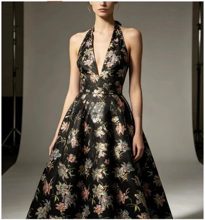 Black Multicolor Lily Jacquard Brocade Fabric, 3D Metallic Floral Textile for Gowns, Puff Sleeves, Dresses and Sewing