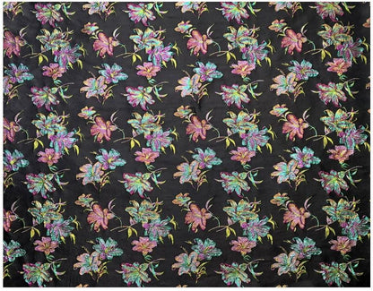 Black Multicolor Lily Jacquard Brocade Fabric, 3D Metallic Floral Textile for Gowns, Puff Sleeves, Dresses and Sewing