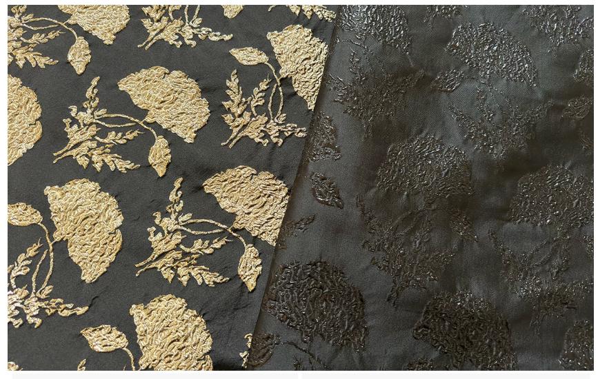 Black Gold Floral Jacquard Brocade Fabric, 3D Metallic Textured Textile for Evening Gowns, Jackets, Dresses and Sewing