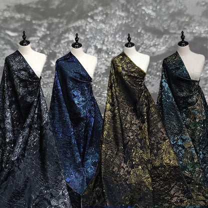 Retro Style Blue Green Metallic Jacquard Fabric, Moss Texture, 81 Polyester 19 Metallic Fiber for Dresses, Jackets and Sewing