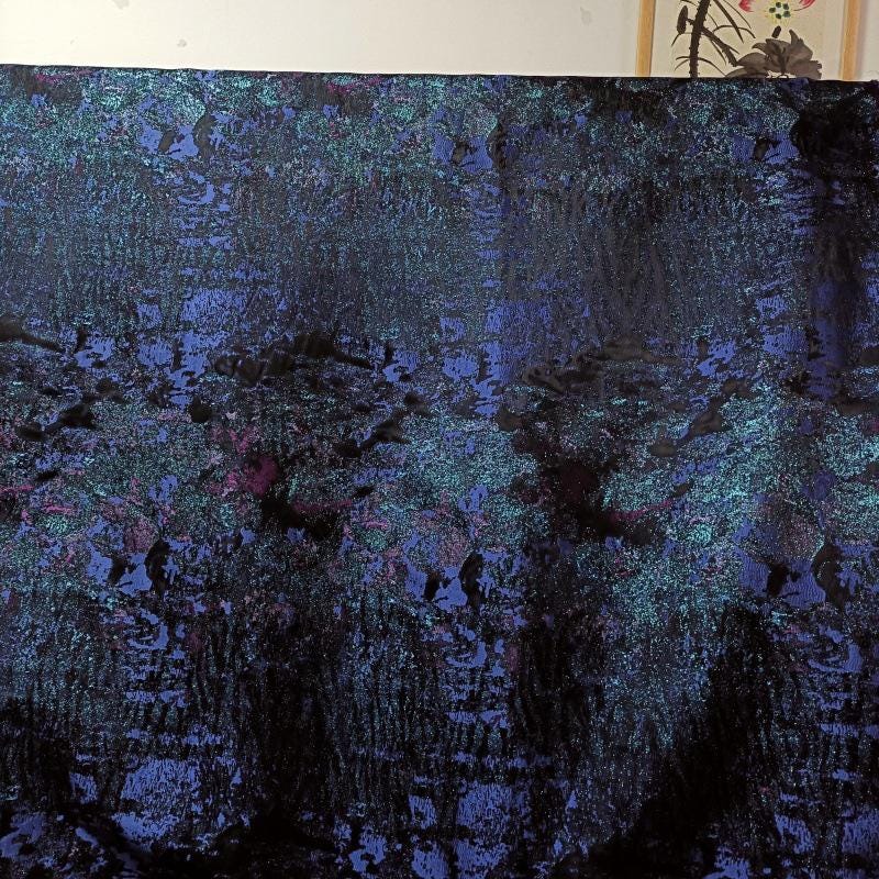 Retro Style Blue Green Metallic Jacquard Fabric, Moss Texture, 81 Polyester 19 Metallic Fiber for Dresses, Jackets and Sewing