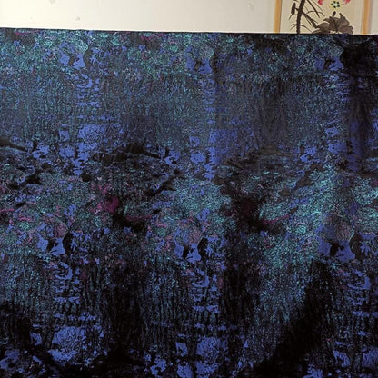 Retro Style Blue Green Metallic Jacquard Fabric, Moss Texture, 81 Polyester 19 Metallic Fiber for Dresses, Jackets and Sewing