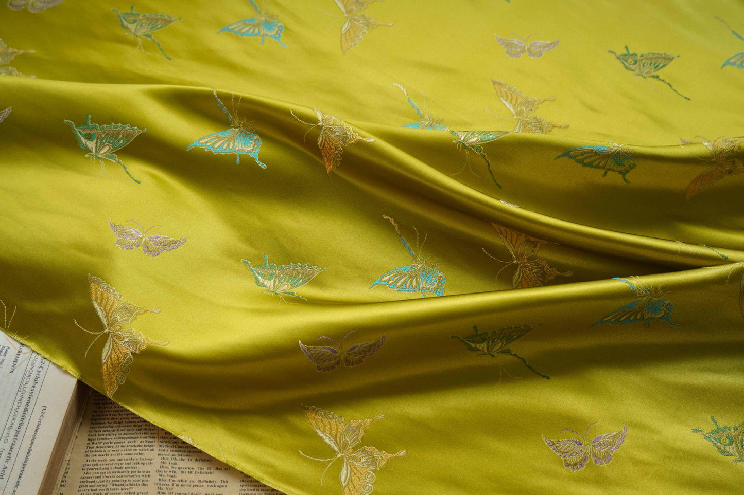 Butterfly Brocade Satin Fabric, Textured Jacquard Textile, Three Color Woven Fabric for Dressmaking, Bags, Decor and Sewing - 59"W