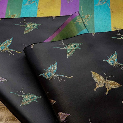 Butterfly Brocade Satin Fabric, Textured Jacquard Textile, Three Color Woven Fabric for Dressmaking, Bags, Decor and Sewing - 59"W