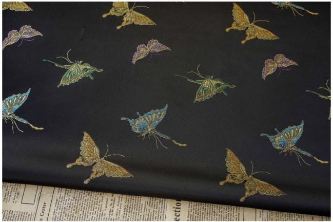 Butterfly Brocade Satin Fabric, Textured Jacquard Textile, Three Color Woven Fabric for Dressmaking, Bags, Decor and Sewing - 59"W
