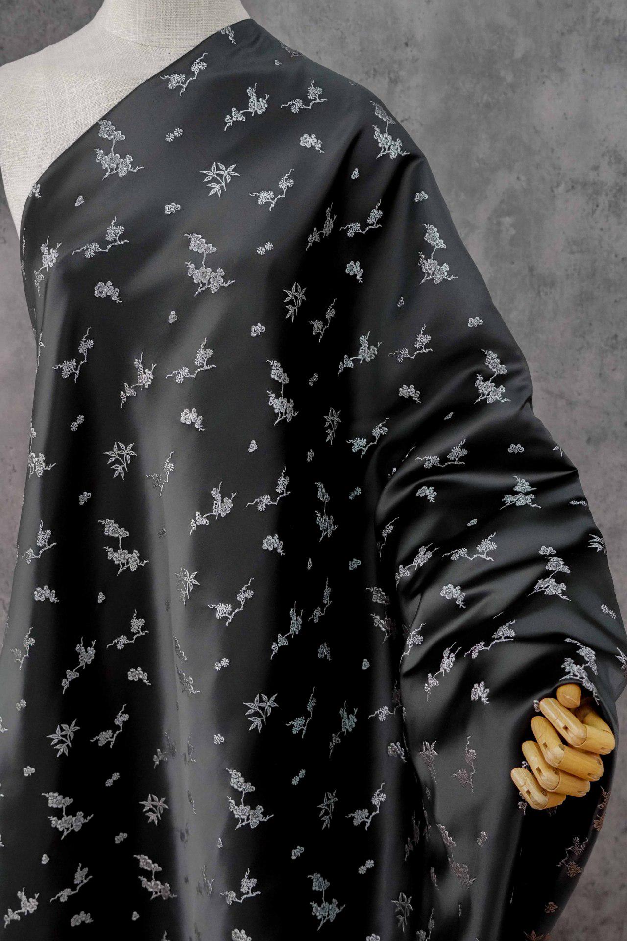Plum Blossom Bamboo Satin Jacquard Fabric, Lustrous Woven Textile, Multiple Colors for Dressmaking, Qipao, Bags and Home Decor, 65"W
