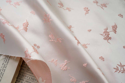 Plum Blossom Bamboo Satin Jacquard Fabric, Lustrous Woven Textile, Multiple Colors for Dressmaking, Qipao, Bags and Home Decor, 65"W