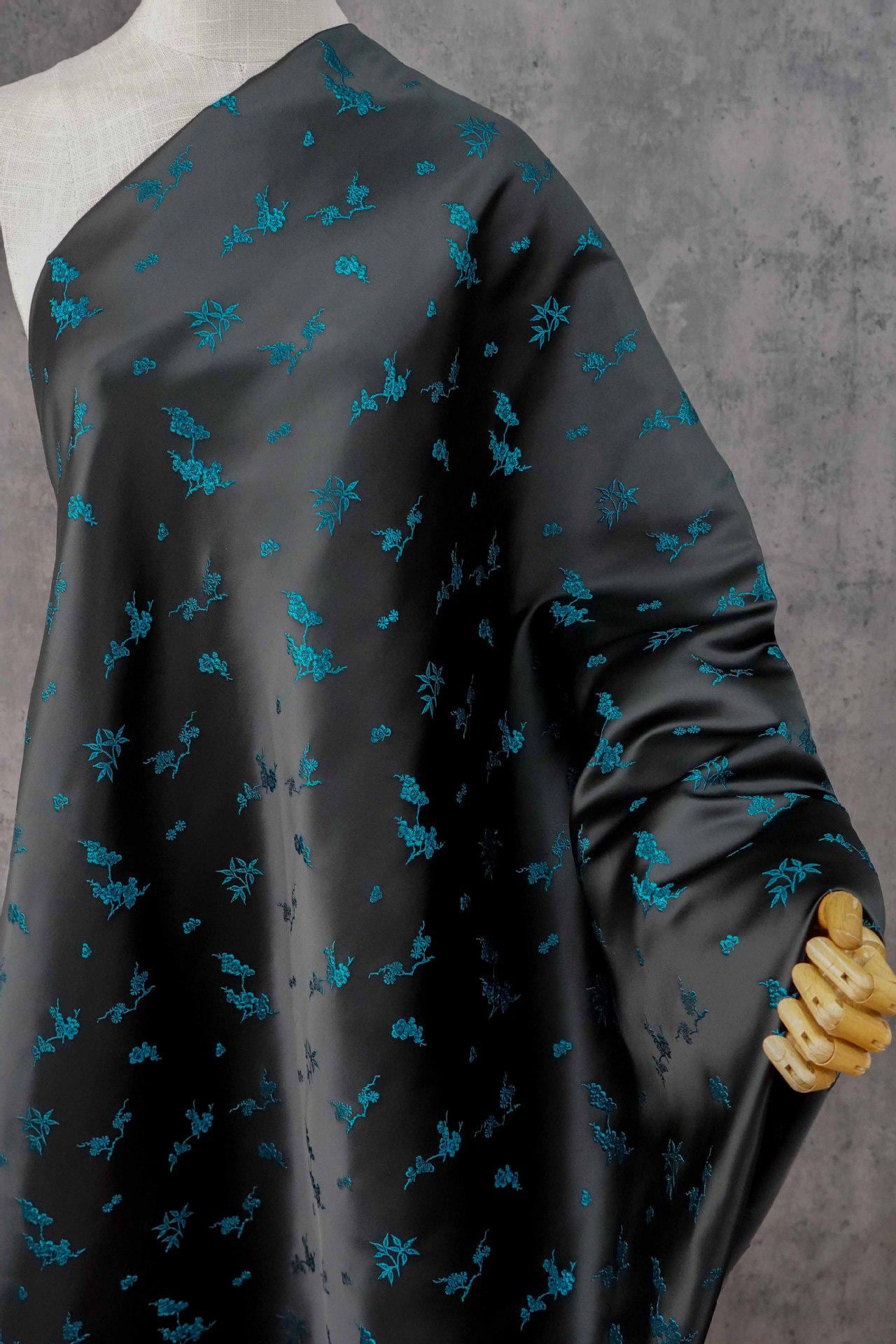 Plum Blossom Bamboo Satin Jacquard Fabric, Lustrous Woven Textile, Multiple Colors for Dressmaking, Qipao, Bags and Home Decor, 65"W