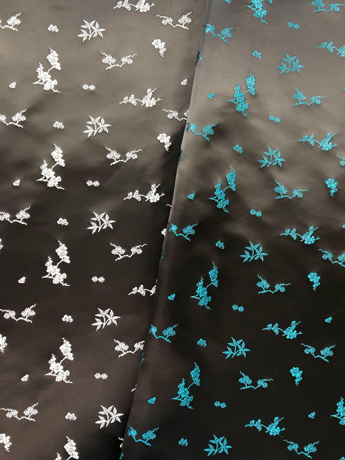 Plum Blossom Bamboo Satin Jacquard Fabric, Lustrous Woven Textile, Multiple Colors for Dressmaking, Qipao, Bags and Home Decor, 65"W