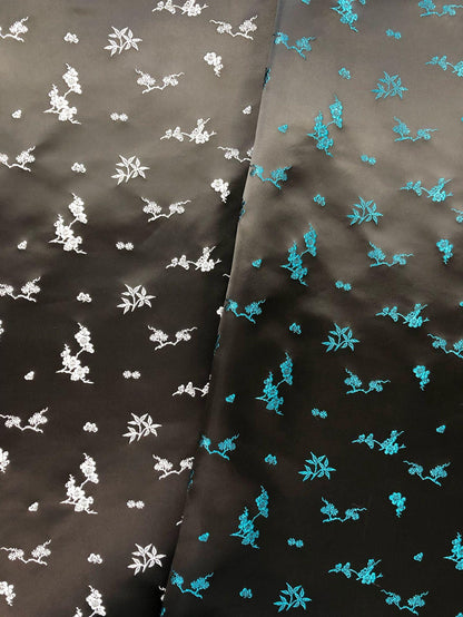 Plum Blossom Bamboo Satin Jacquard Fabric, Lustrous Woven Textile, Multiple Colors for Dressmaking, Qipao, Bags and Home Decor, 65"W