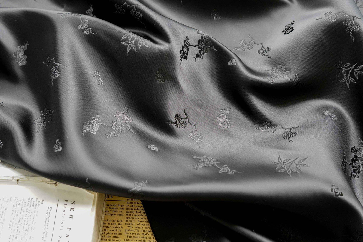 Plum Blossom Bamboo Satin Jacquard Fabric, Lustrous Woven Textile, Multiple Colors for Dressmaking, Qipao, Bags and Home Decor, 65"W