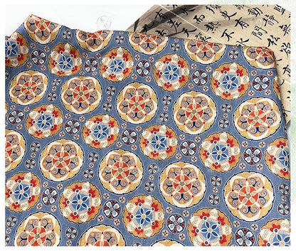 Blue Ornamental Medallion Print Cotton Fabric, Baoxiang Floral Textile for Dresses, Quilting, Bags, Crafts and Sewing (59 inch)