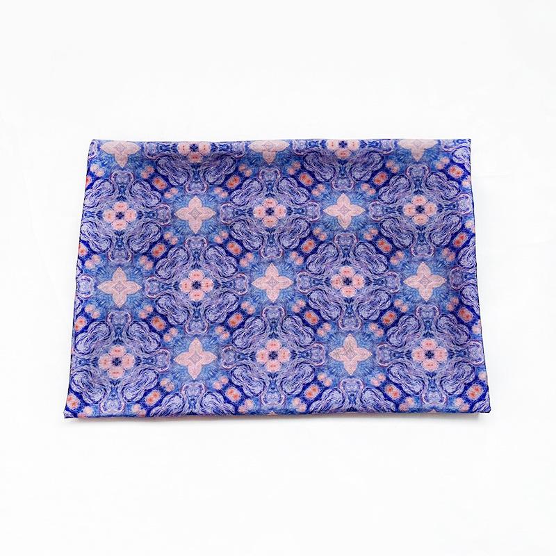 Blue Pink Geometric Floral Print Cotton Fabric, Ornamental Botanical Textile for Dresses, Quilting, Bags, Crafts and Sewing (59 inch)