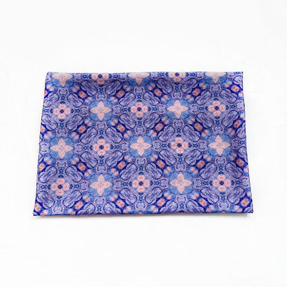 Blue Pink Geometric Floral Print Cotton Fabric, Ornamental Botanical Textile for Dresses, Quilting, Bags, Crafts and Sewing (59 inch)