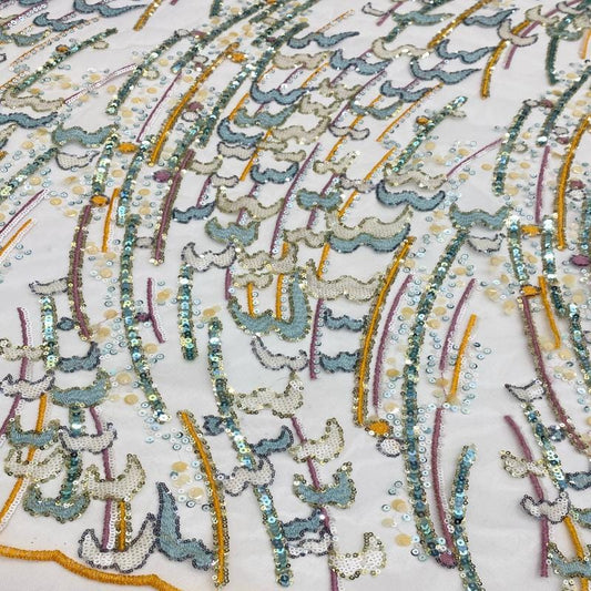 Multisize Sequin Embroidered Mesh Fabric, 2-9mm Sparkling Textile for Evening Gowns, Dresses, Stage Costumes and Fashion Sewing