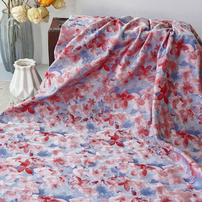Blue Pink 3D Embossed Floral Yarn-Dyed Fabric, Soft Pastel Textured Textile for Dresses, Skirts, Jackets, Bags and Sewing - 62" Wide