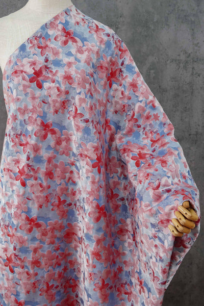 Blue Pink 3D Embossed Floral Yarn-Dyed Fabric, Soft Pastel Textured Textile for Dresses, Skirts, Jackets, Bags and Sewing - 62" Wide