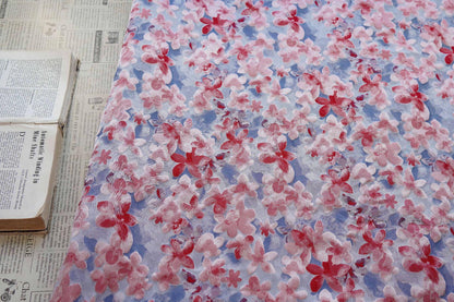 Blue Pink 3D Embossed Floral Yarn-Dyed Fabric, Soft Pastel Textured Textile for Dresses, Skirts, Jackets, Bags and Sewing - 62" Wide