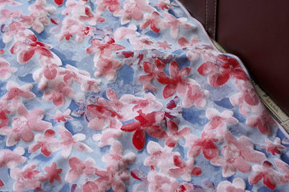 Blue Pink 3D Embossed Floral Yarn-Dyed Fabric, Soft Pastel Textured Textile for Dresses, Skirts, Jackets, Bags and Sewing - 62" Wide