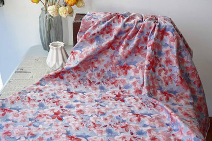 Blue Pink 3D Embossed Floral Yarn-Dyed Fabric, Soft Pastel Textured Textile for Dresses, Skirts, Jackets, Bags and Sewing - 62" Wide