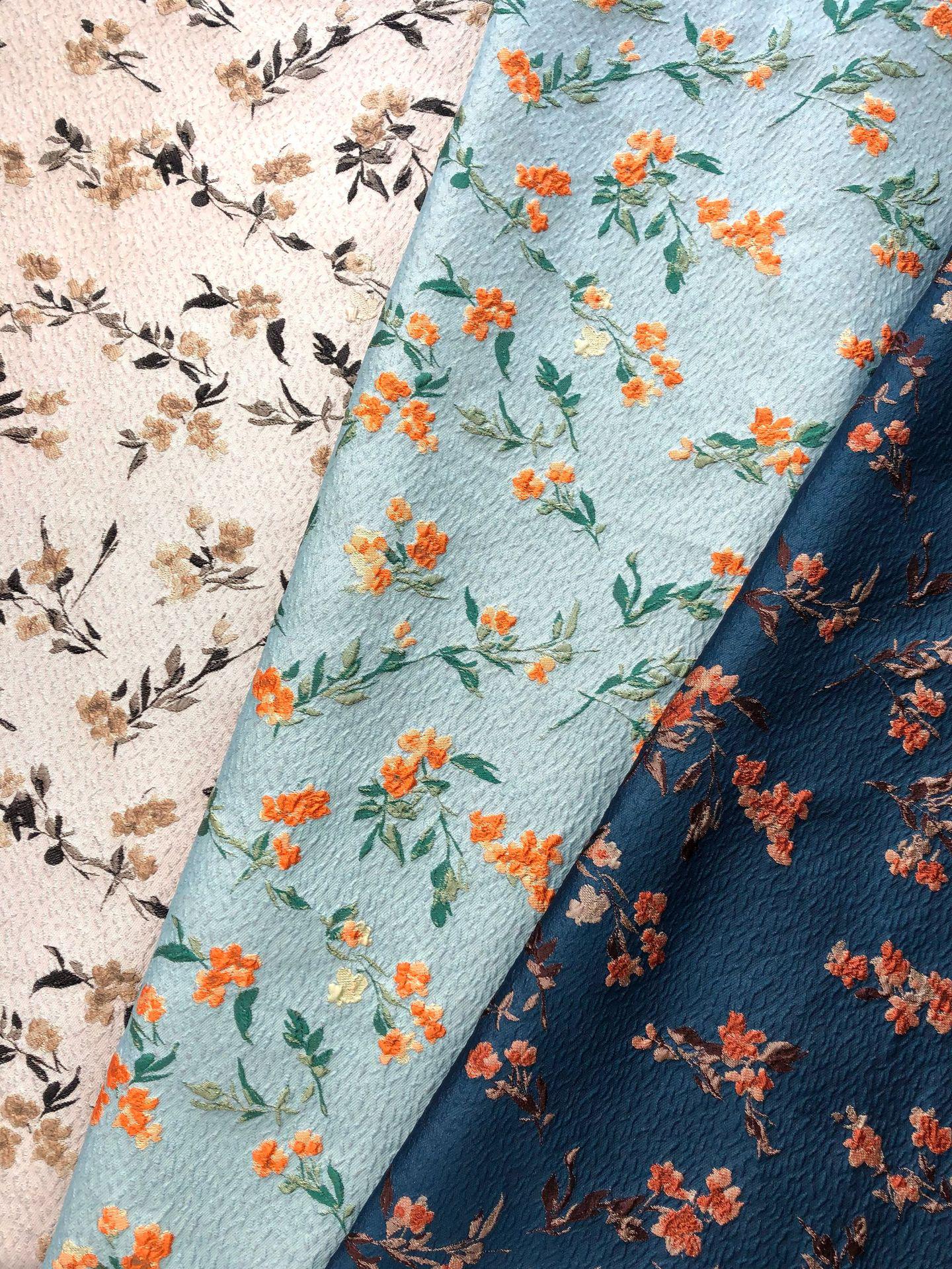 Teal 3D Embossed Small Floral Yarn-Dyed Fabric, Textured Woven Textile for Dresses, Jackets, Skirts, Bags and Sewing, 55" Wide