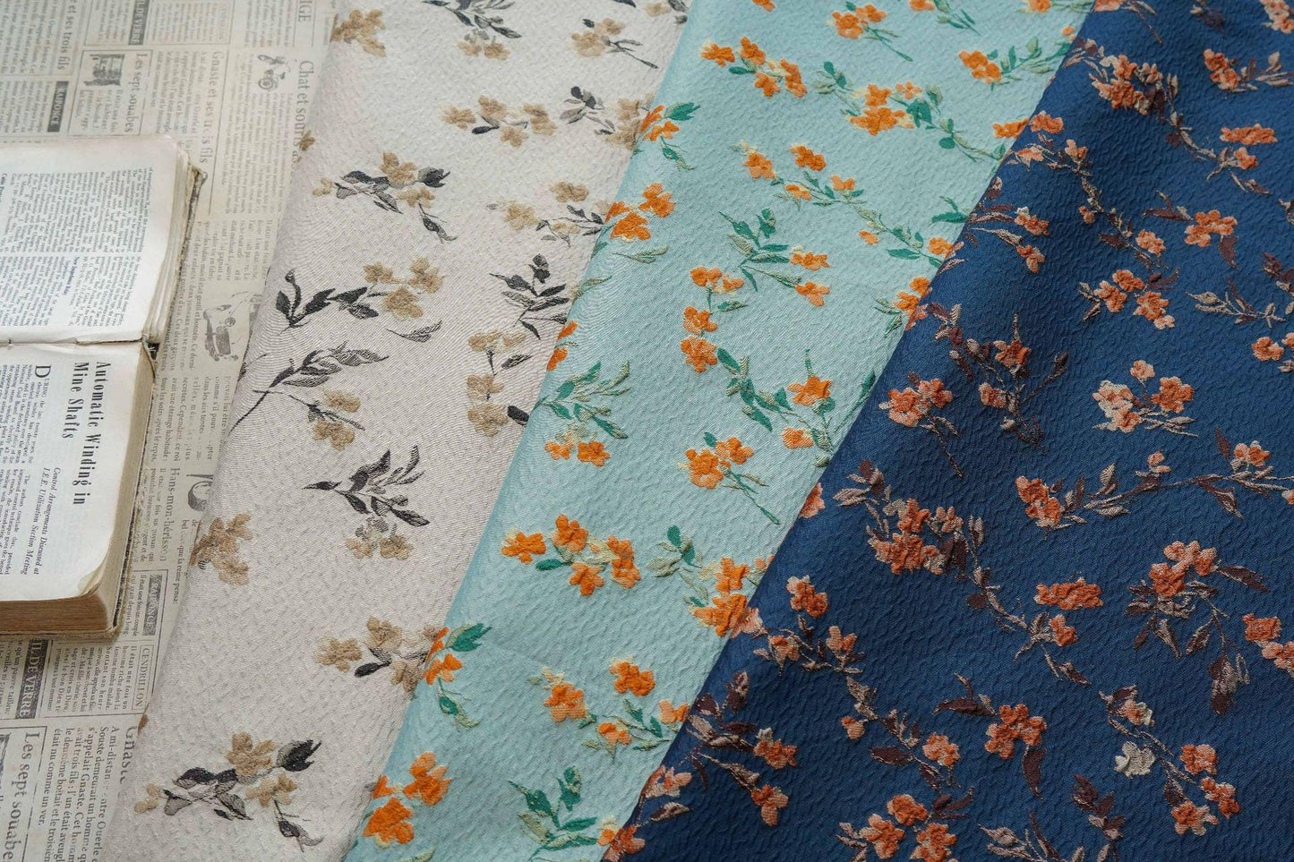 Teal 3D Embossed Small Floral Yarn-Dyed Fabric, Textured Woven Textile for Dresses, Jackets, Skirts, Bags and Sewing, 55" Wide