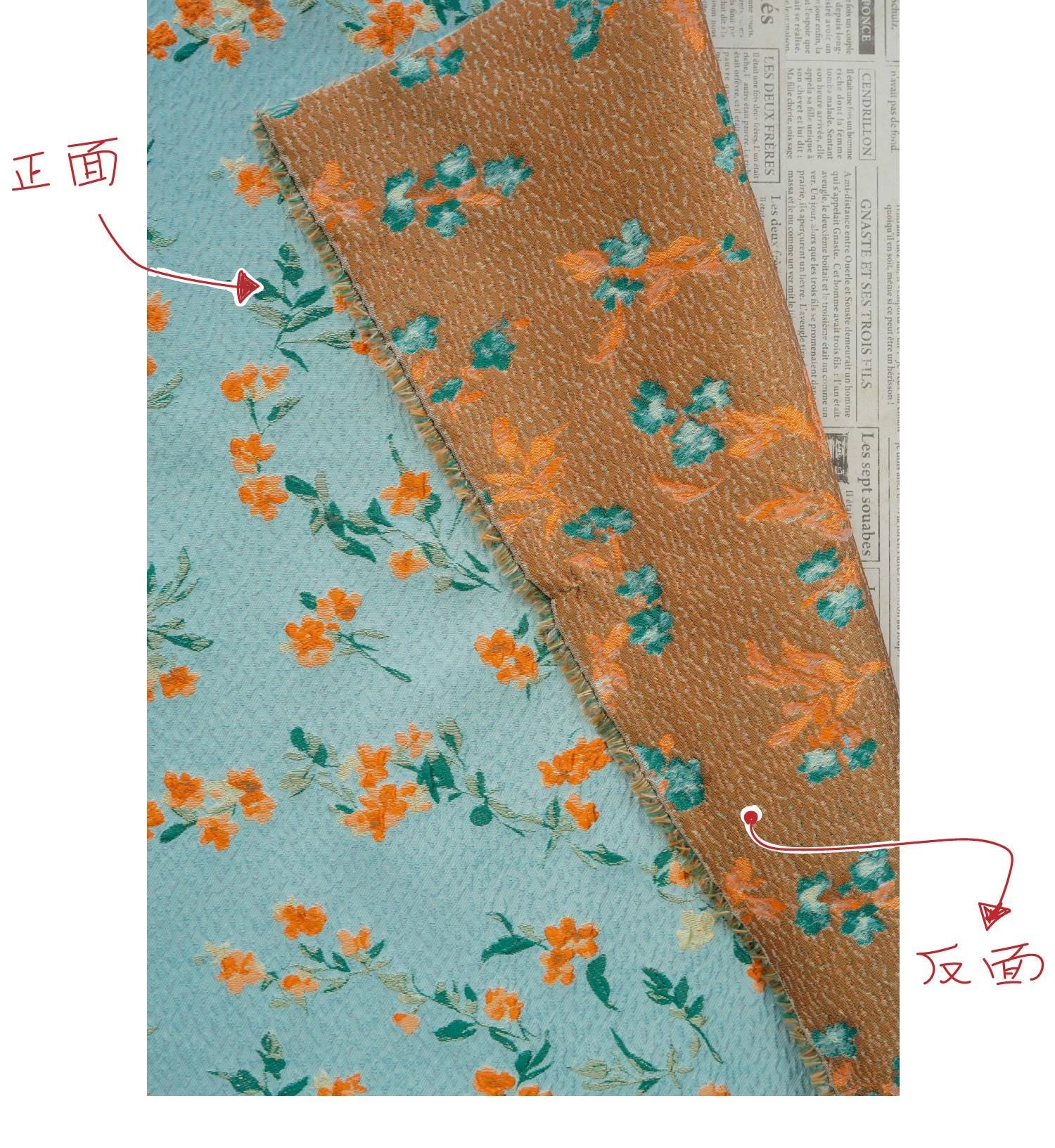 Teal 3D Embossed Small Floral Yarn-Dyed Fabric, Textured Woven Textile for Dresses, Jackets, Skirts, Bags and Sewing, 55" Wide
