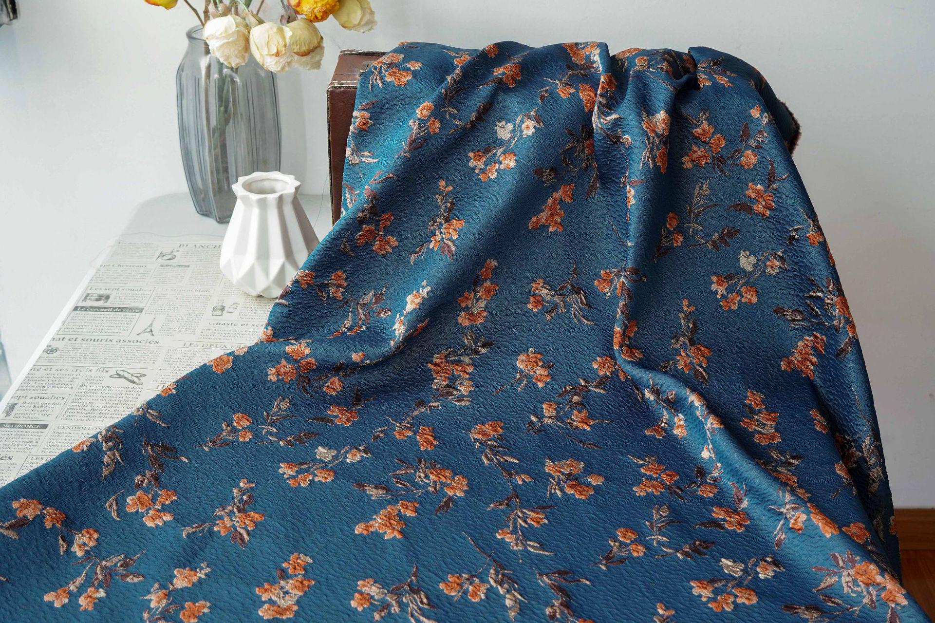 Teal 3D Embossed Small Floral Yarn-Dyed Fabric, Textured Woven Textile for Dresses, Jackets, Skirts, Bags and Sewing, 55" Wide