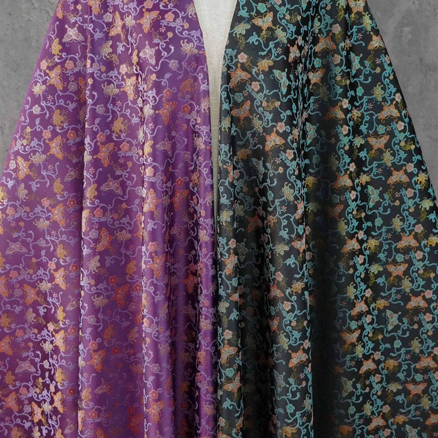 Butterfly Vine Song Brocade Fabric, Gold Thread Jacquard Textile for Qipao, Hanfu, Dresses, Bags and Sewing, 59"Wide