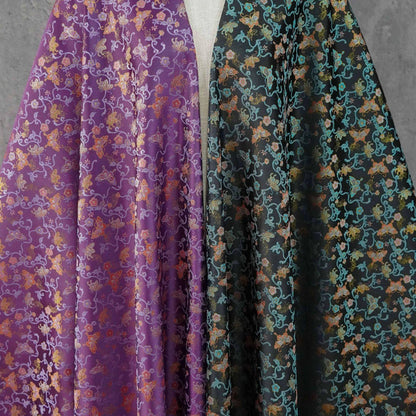 Butterfly Vine Song Brocade Fabric, Gold Thread Jacquard Textile for Qipao, Hanfu, Dresses, Bags and Sewing, 59"Wide