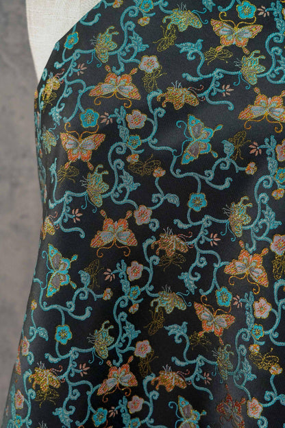 Butterfly Vine Song Brocade Fabric, Gold Thread Jacquard Textile for Qipao, Hanfu, Dresses, Bags and Sewing, 59"Wide