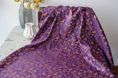 Butterfly Vine Song Brocade Fabric, Gold Thread Jacquard Textile for Qipao, Hanfu, Dresses, Bags and Sewing, 59"Wide