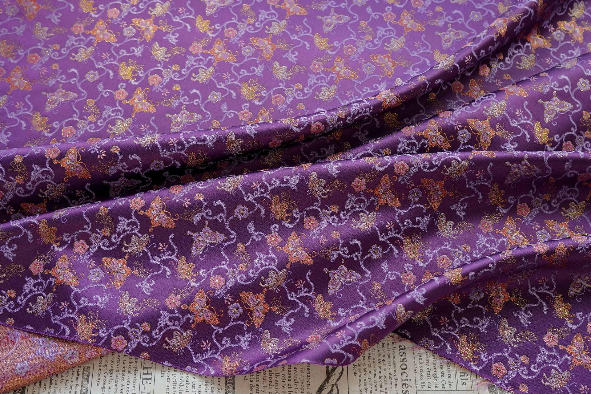 Butterfly Vine Song Brocade Fabric, Gold Thread Jacquard Textile for Qipao, Hanfu, Dresses, Bags and Sewing, 59"Wide