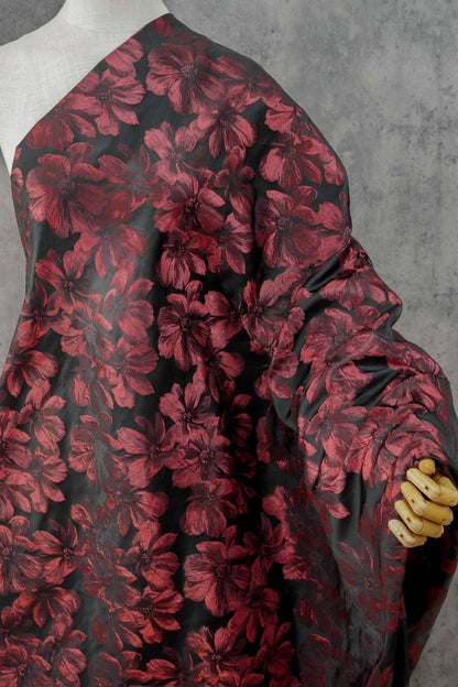 Vintage-Style 3D Embossed Floral Fabric, Black Large Flower Textile, 2 Colors for Wedding Dress, Gown, Fashion and Sewing, 65"wide