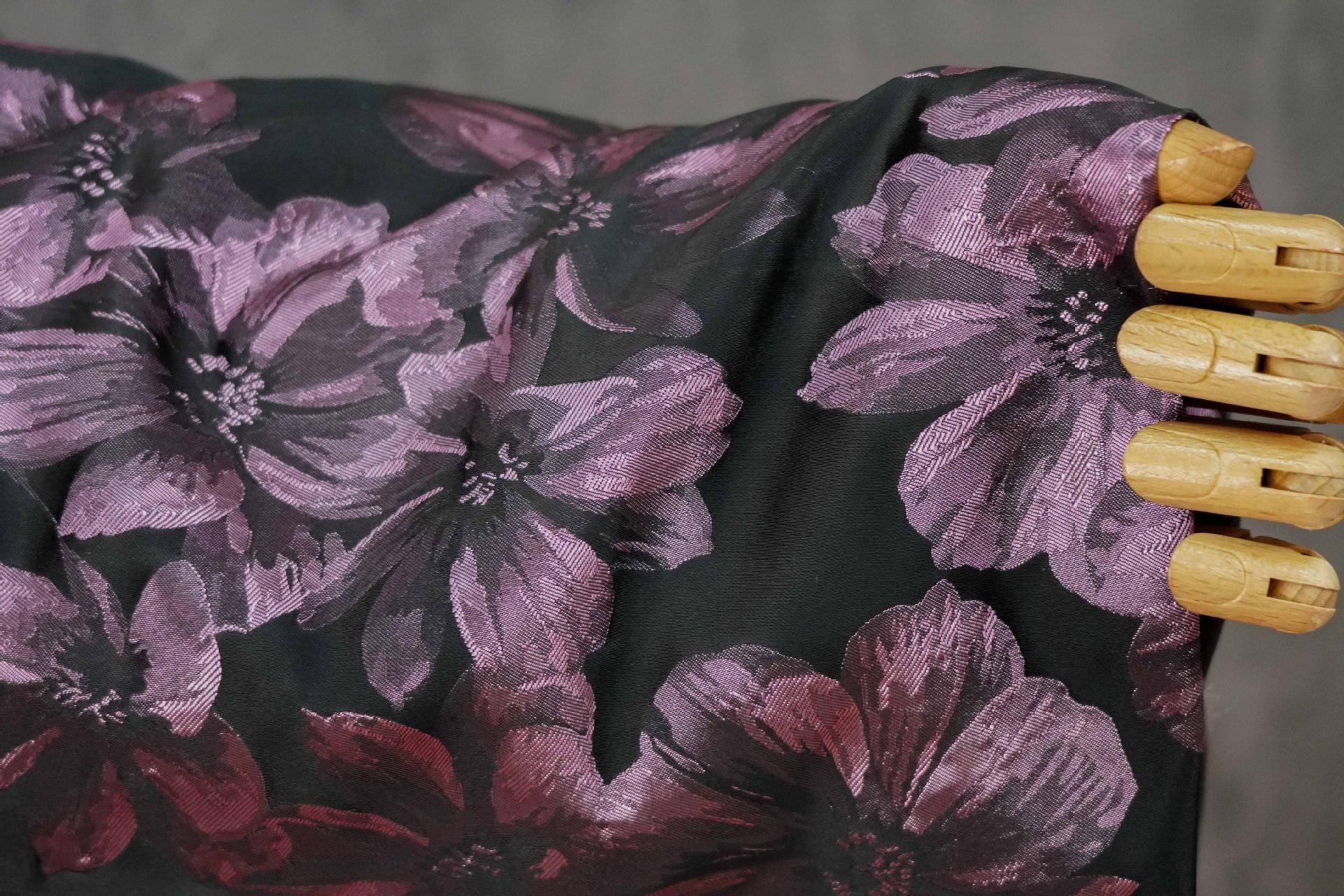Vintage-Style 3D Embossed Floral Fabric, Black Large Flower Textile, 2 Colors for Wedding Dress, Gown, Fashion and Sewing, 65"wide