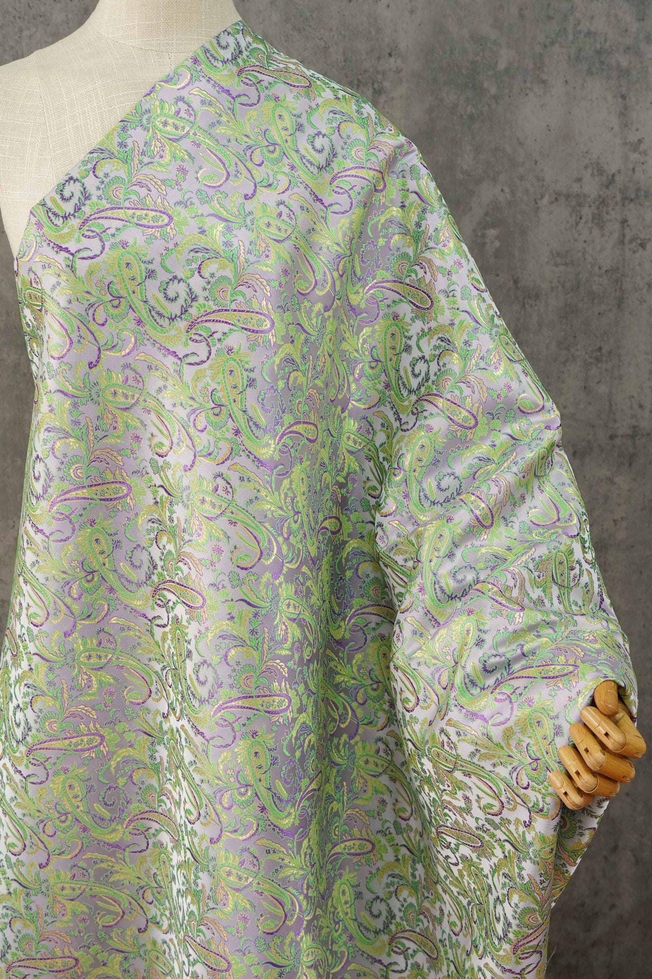 Paisley Brocade Satin Fabric, Scroll Floral Jacquard Textile, Decorative Woven Fabric for Dressmaking, Bags, Sewing and Home Decor, 58"Wide