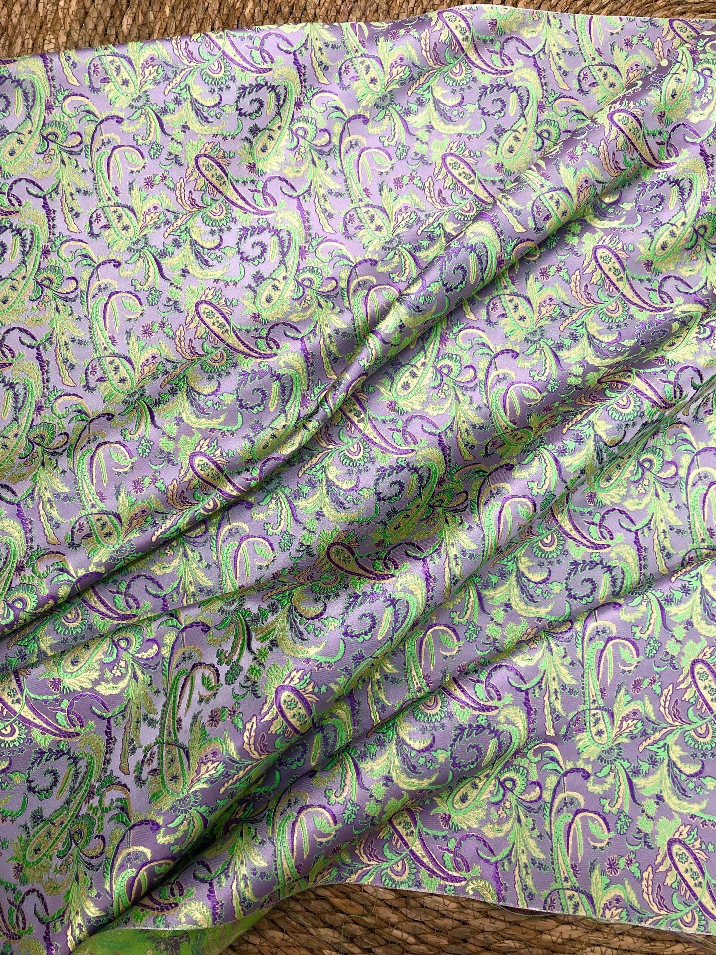 Paisley Brocade Satin Fabric, Scroll Floral Jacquard Textile, Decorative Woven Fabric for Dressmaking, Bags, Sewing and Home Decor, 58"Wide