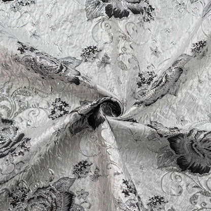3D Embossed Floral Yarn-Dyed Fabric, Ornate Woven Textile for Dresses, Jackets, Bags, Home Decor and Sewing, 58"Wide