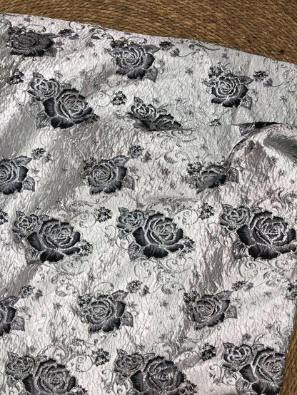 3D Embossed Floral Yarn-Dyed Fabric, Ornate Woven Textile for Dresses, Jackets, Bags, Home Decor and Sewing, 58"Wide