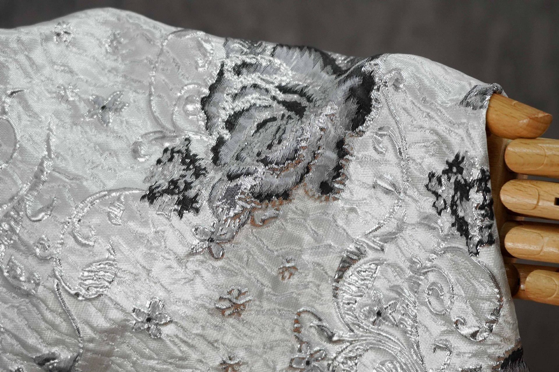3D Embossed Floral Yarn-Dyed Fabric, Ornate Woven Textile for Dresses, Jackets, Bags, Home Decor and Sewing, 58"Wide