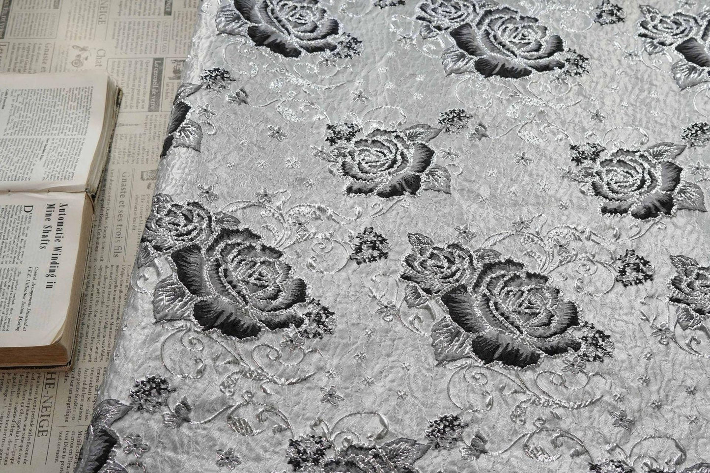 3D Embossed Floral Yarn-Dyed Fabric, Ornate Woven Textile for Dresses, Jackets, Bags, Home Decor and Sewing, 58"Wide