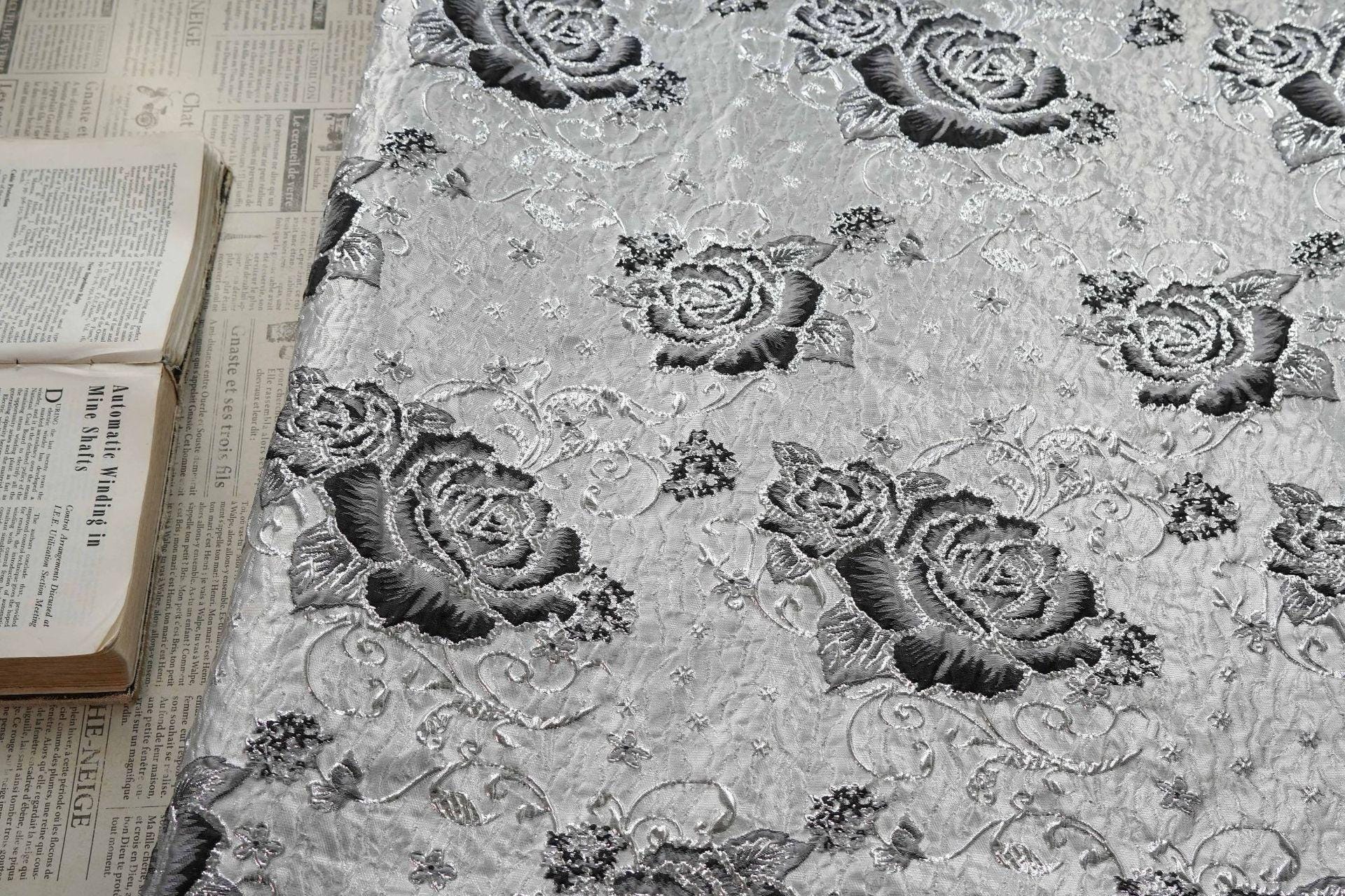 3D Embossed Floral Yarn-Dyed Fabric, Ornate Woven Textile for Dresses, Jackets, Bags, Home Decor and Sewing, 58"Wide