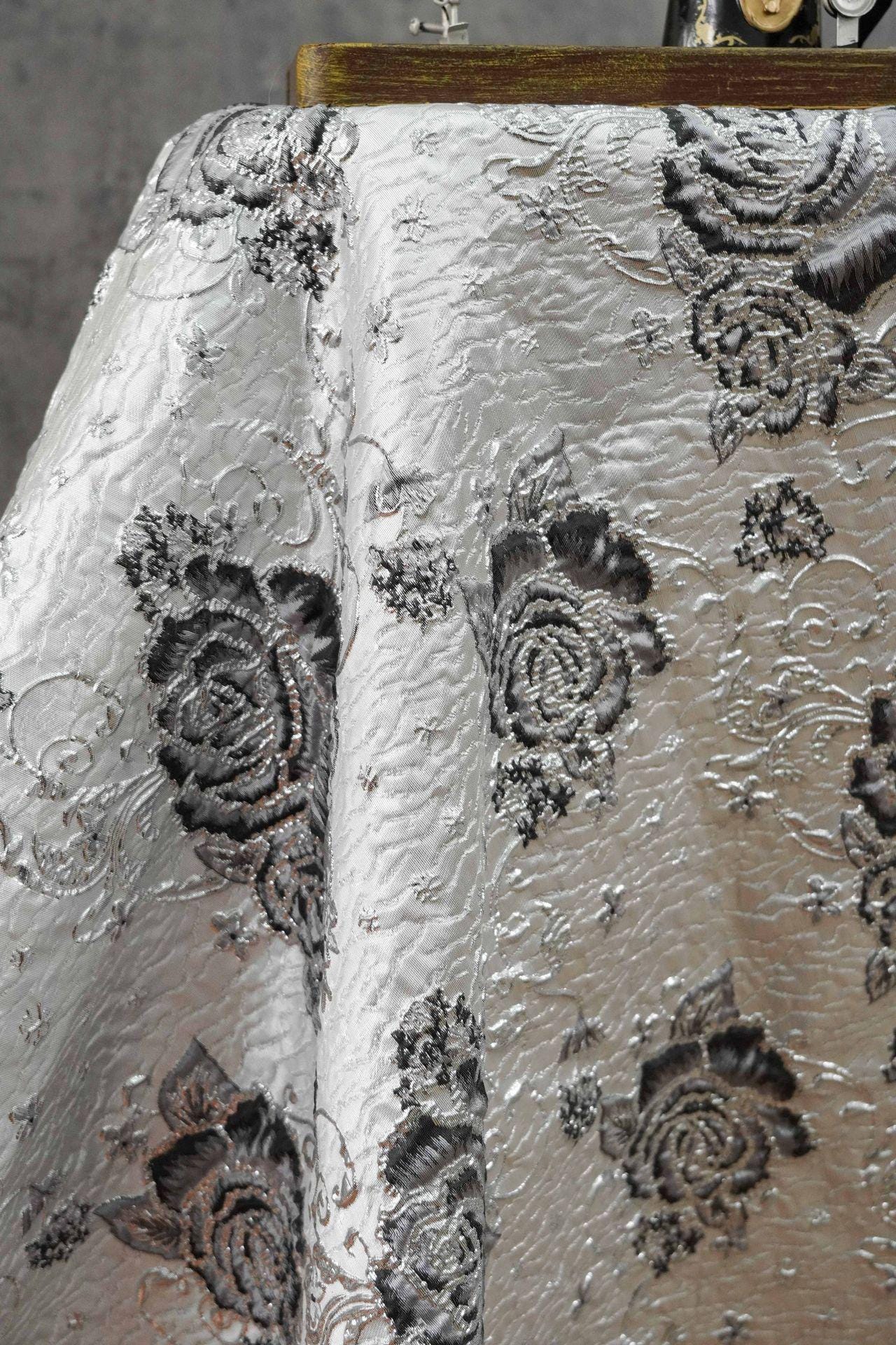 3D Embossed Floral Yarn-Dyed Fabric, Ornate Woven Textile for Dresses, Jackets, Bags, Home Decor and Sewing, 58"Wide