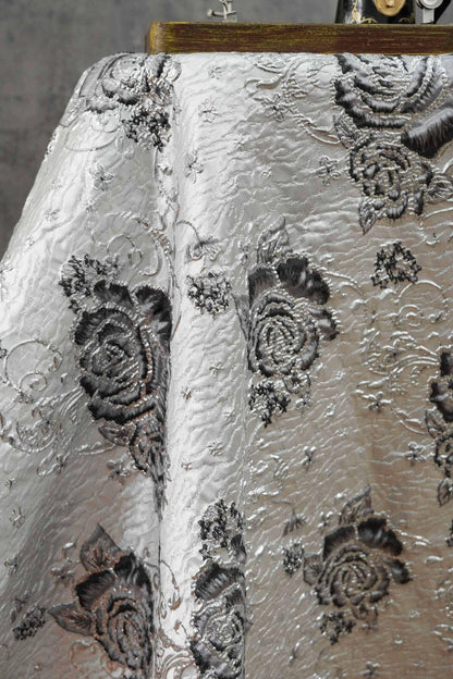 3D Embossed Floral Yarn-Dyed Fabric, Ornate Woven Textile for Dresses, Jackets, Bags, Home Decor and Sewing, 58"Wide